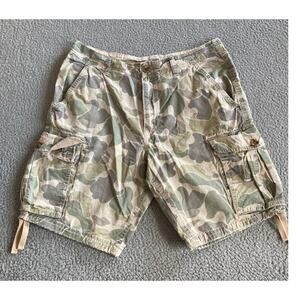 Cargo Shorts 31 Camoflague Baggy Chino Cream Green Gorp Outdoor Hike 30 x 11